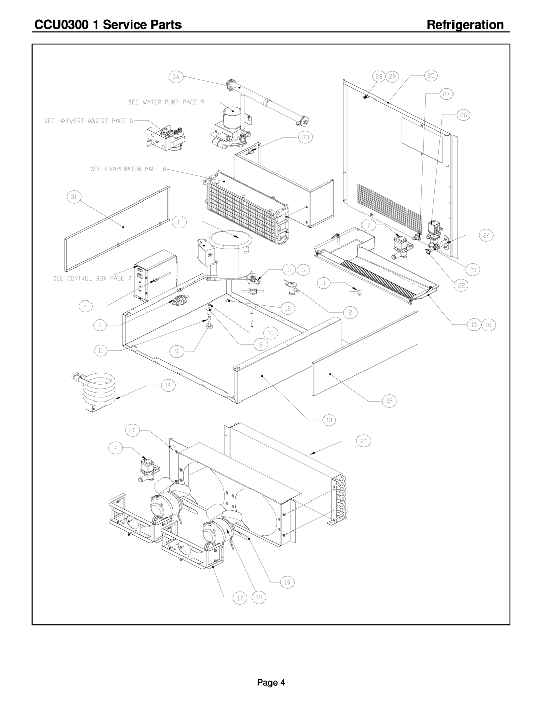 Cornelius manual Refrigeration, CCU0300 1 Service Parts, Page 