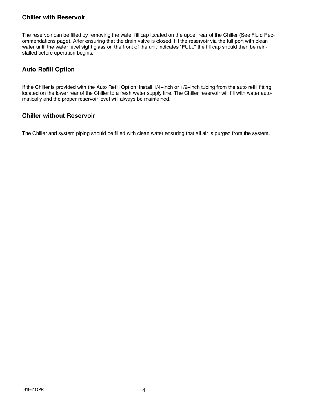 Cornelius CH1500-CH7500 manual Chiller with Reservoir, Auto Refill Option, Chiller without Reservoir 