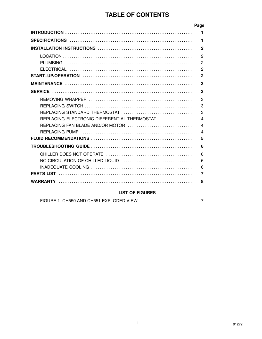 Cornelius CH550, CH 551 manual Table of Contents 