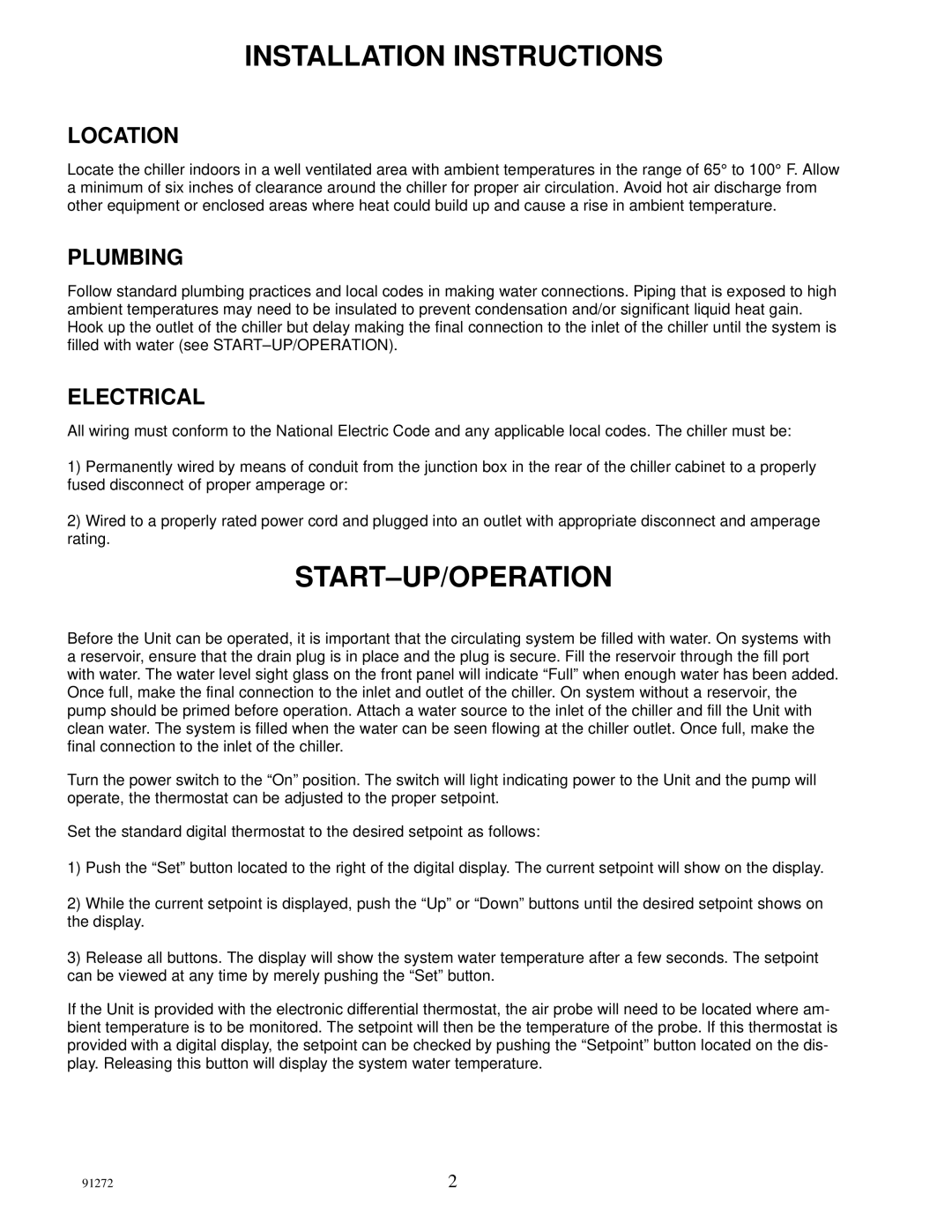 Cornelius CH550, CH 551 manual Installation Instructions, Start-Up/Operation, Location, Plumbing, Electrical 