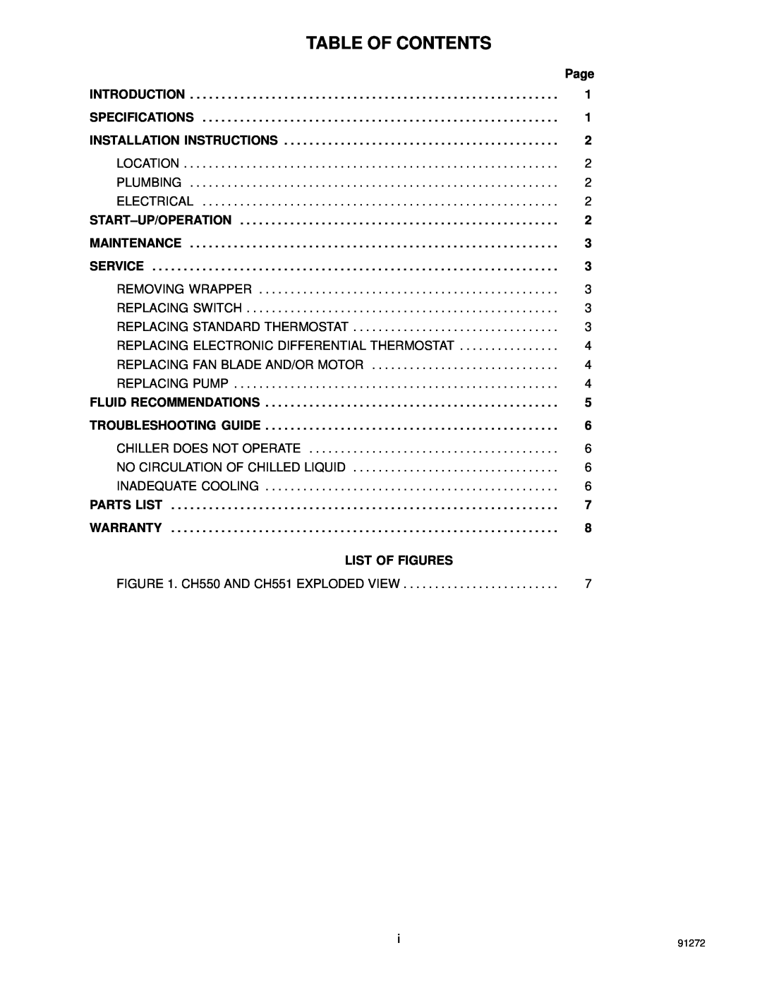 Cornelius CH550, CH 551 manual Table Of Contents 