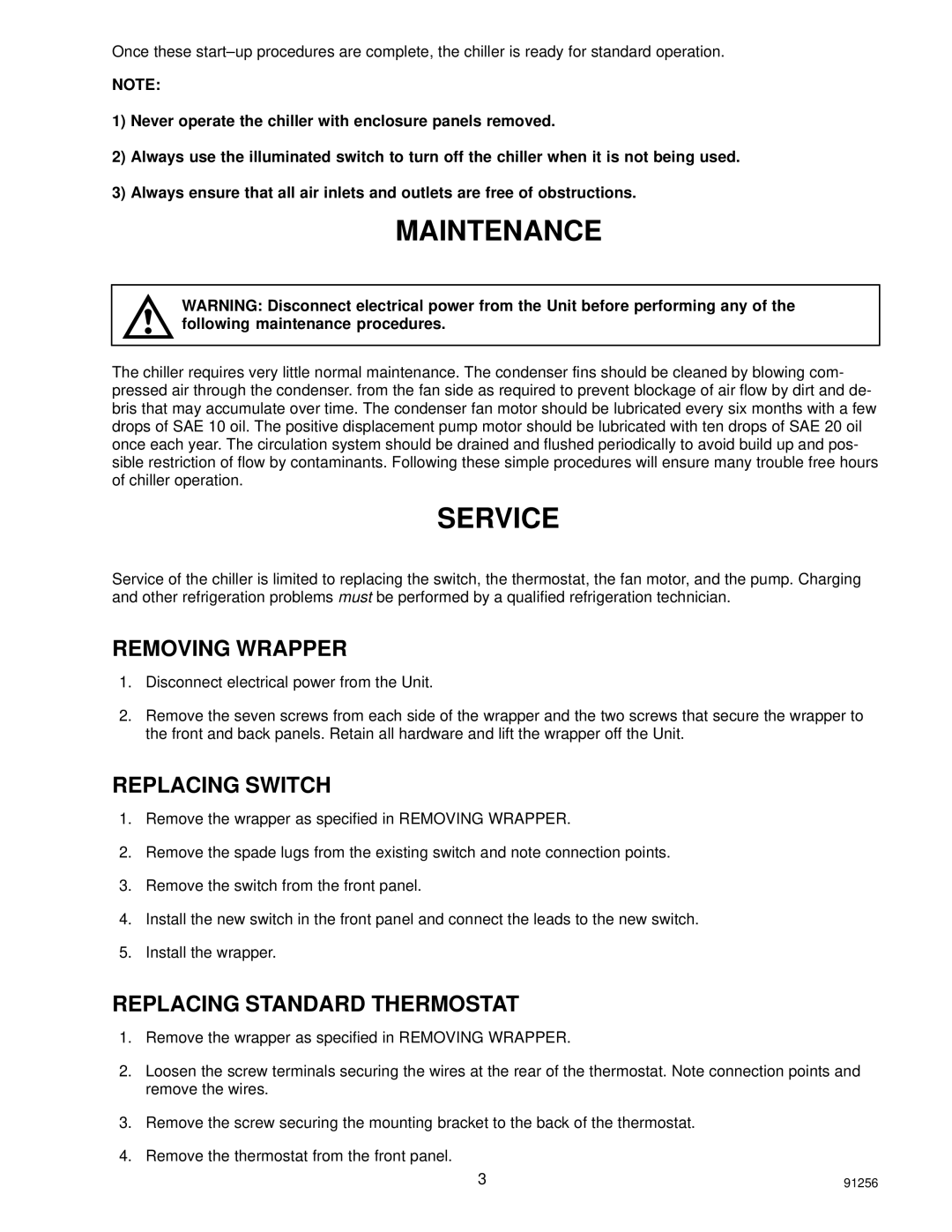 Cornelius CH951, CH750, CH751 manual Maintenance, Service, Removing Wrapper, Replacing Switch, Replacing Standard Thermostat 