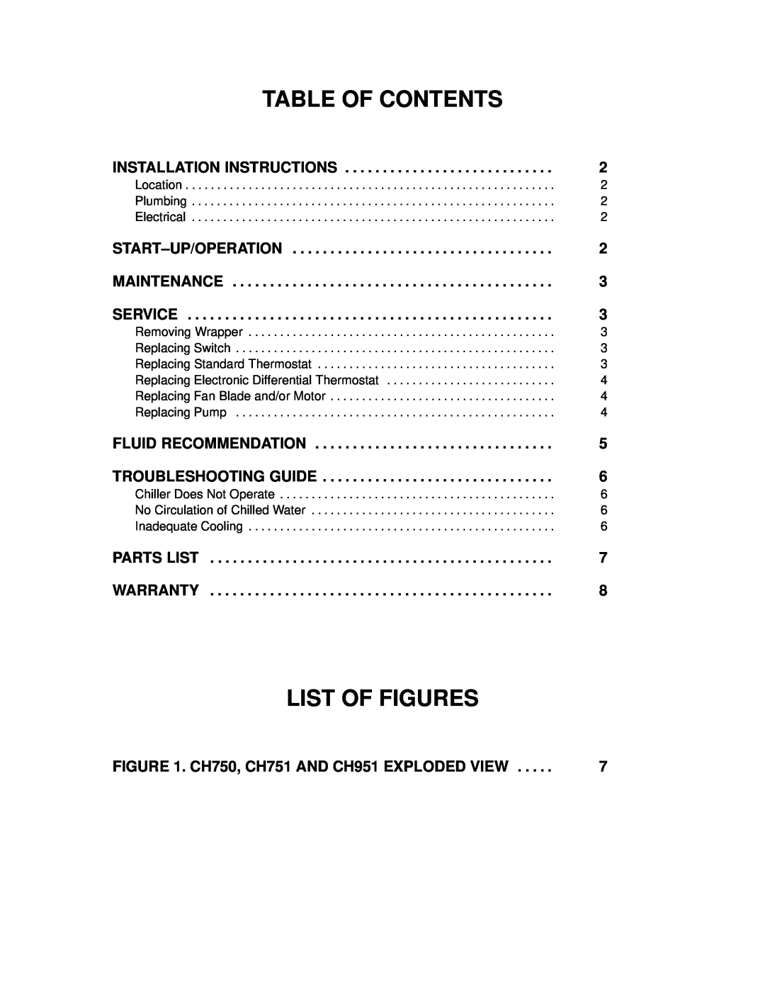 Cornelius CH951, CH750, CH751 manual Table Of Contents, List Of Figures 