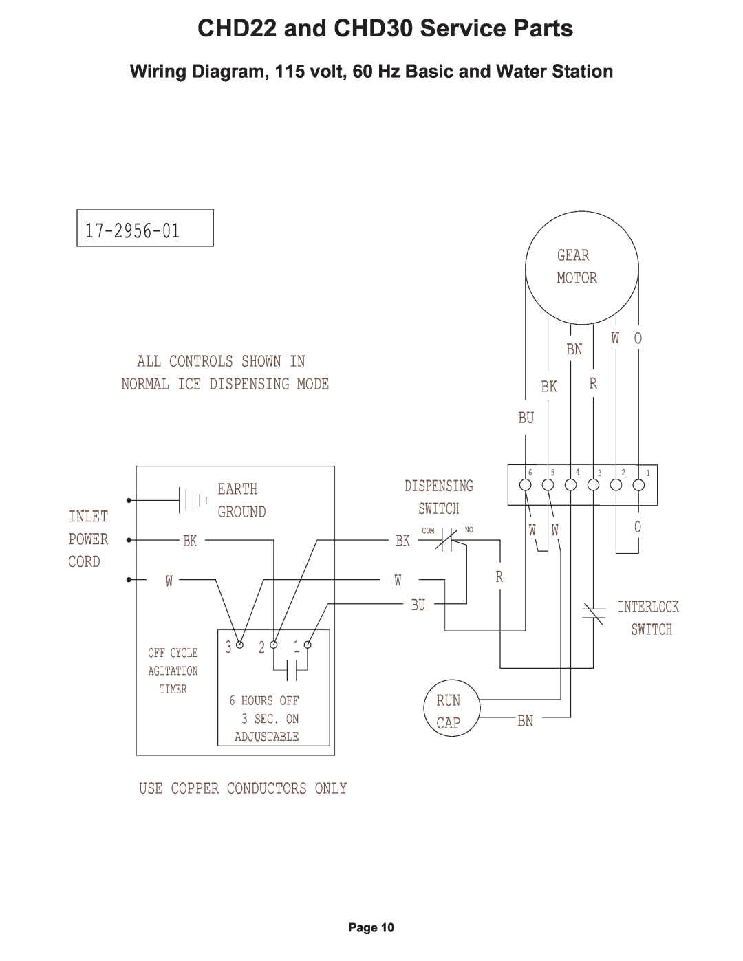 Cornelius manual 17-2956-01, CHD22 and CHD30 Service Parts, Gear Motor W O 