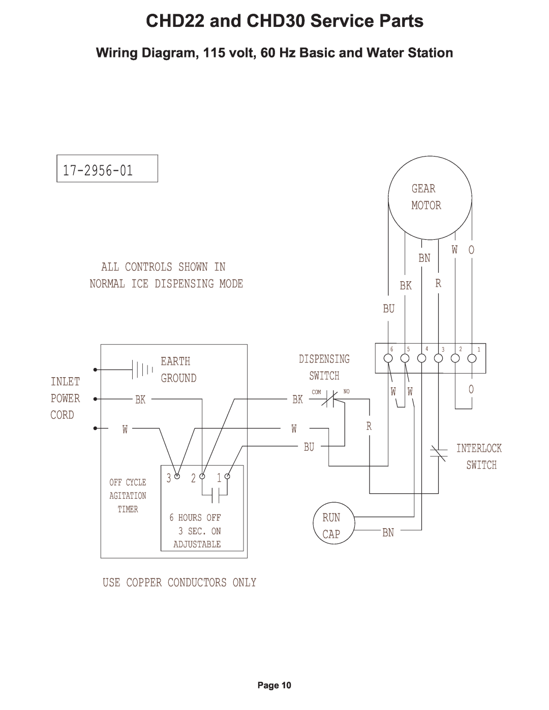 Cornelius 17-2956-01, CHD22 and CHD30 Service Parts, Wiring Diagram, 115 volt, 60 Hz Basic and Water Station, Ground 