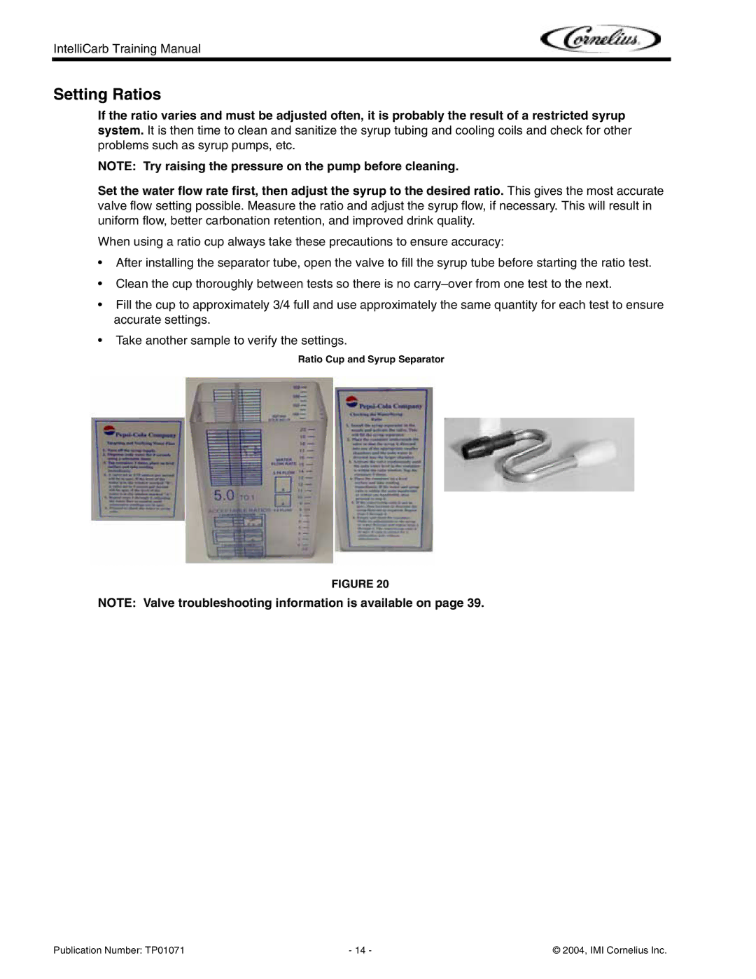 Cornelius Cold Beverage Dispenser manual Setting Ratios 