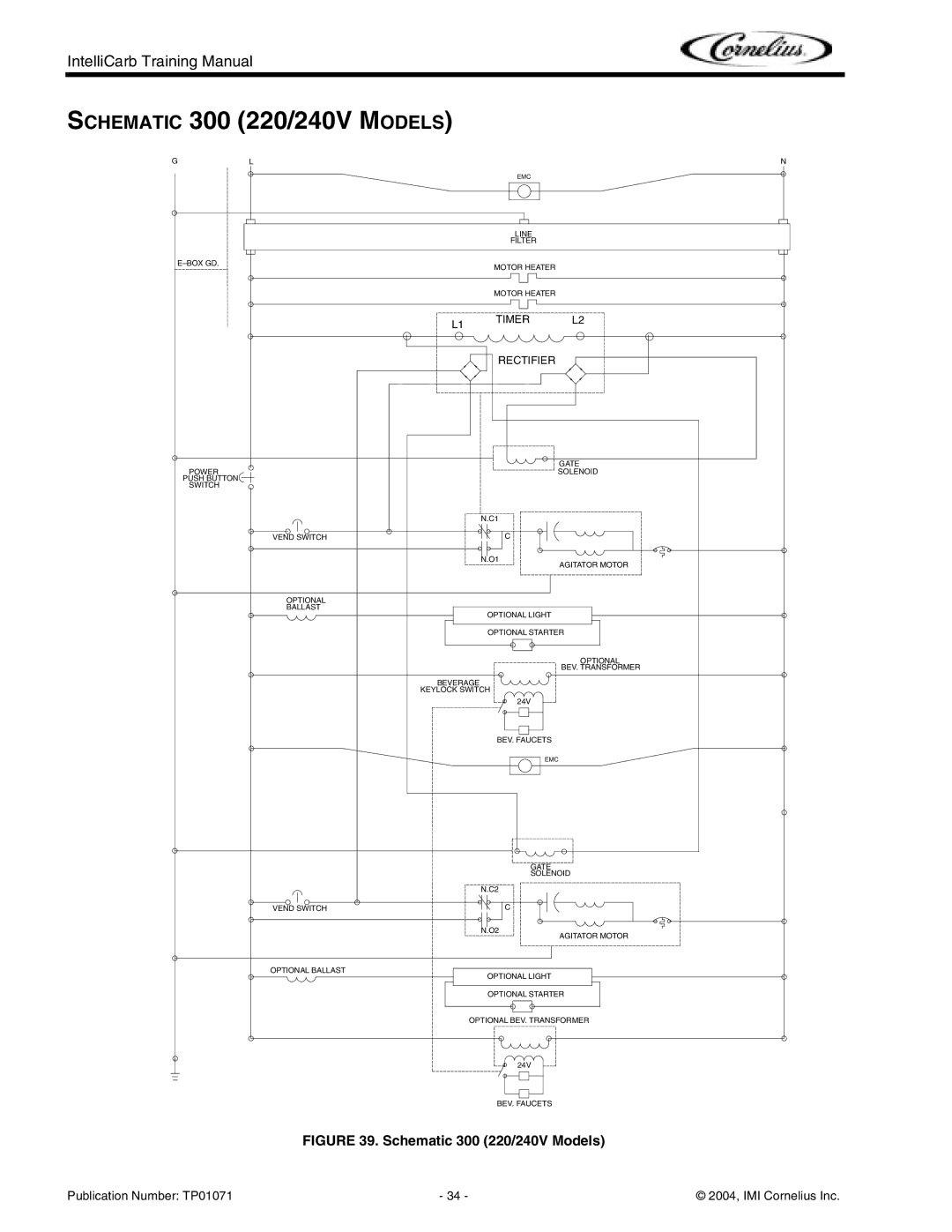 Cornelius Cold Beverage Dispenser manual Schematic 300 220/240V Models 