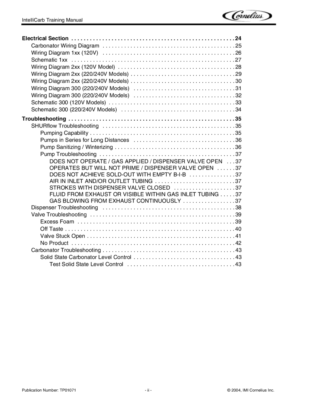 Cornelius Cold Beverage Dispenser manual Electrical Section 