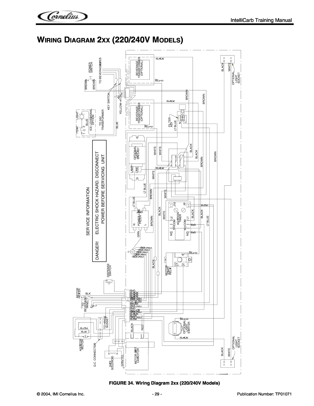 Cornelius Cold Beverage Dispenser manual Wiring Diagram, 2xx 220/240V Models, 2004, IMI Cornelius Inc, Ser Vice Information 