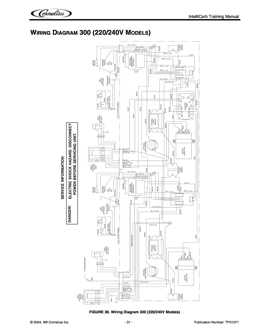 Cornelius Cold Beverage Dispenser manual 220/240V MODELS, Wiring Diagram, Service Information, 2004, IMI Cornelius Inc 