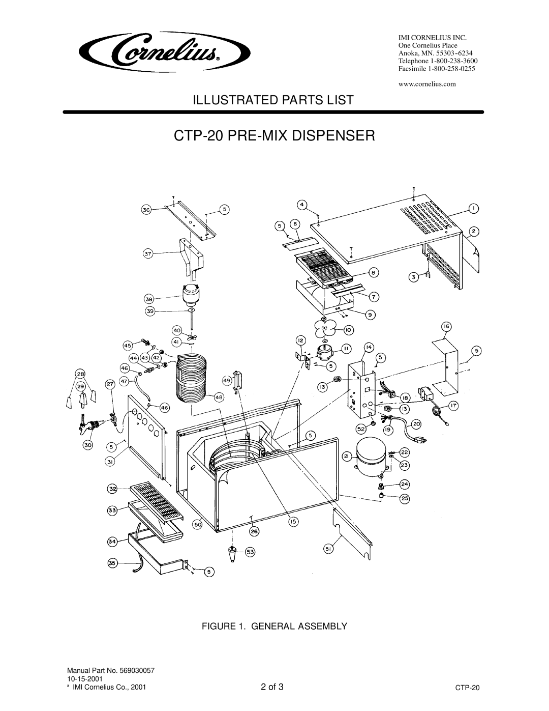 Cornelius manual CTP-20 PRE-MIX Dispenser, General Assembly 