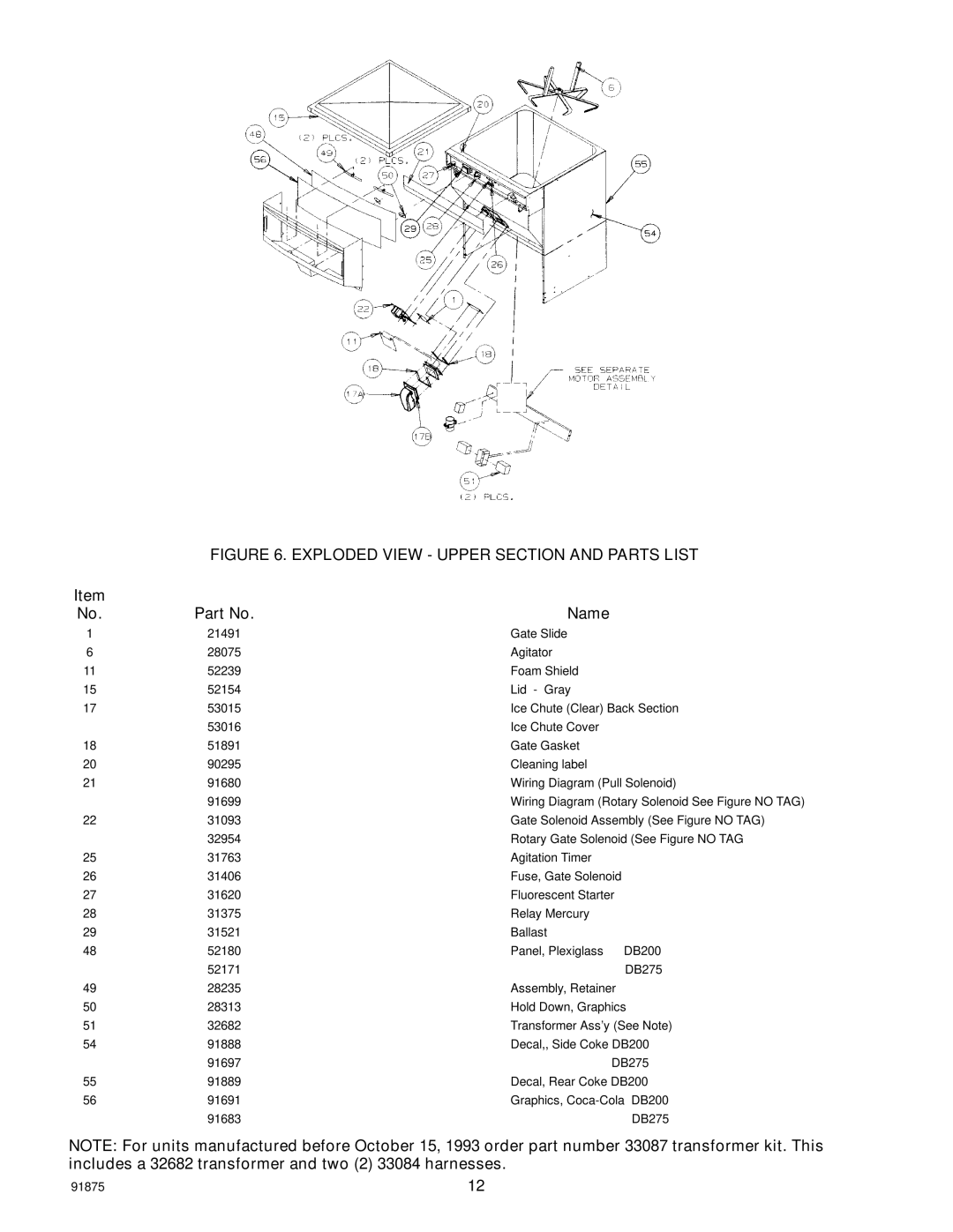 Cornelius D3030 manual Exploded View Upper Section and Parts List 