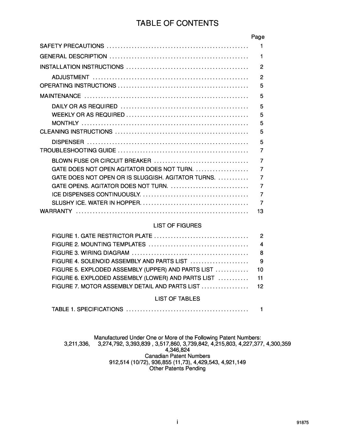 Cornelius D3030 manual List Of Figures, List Of Tables, Table Of Contents 
