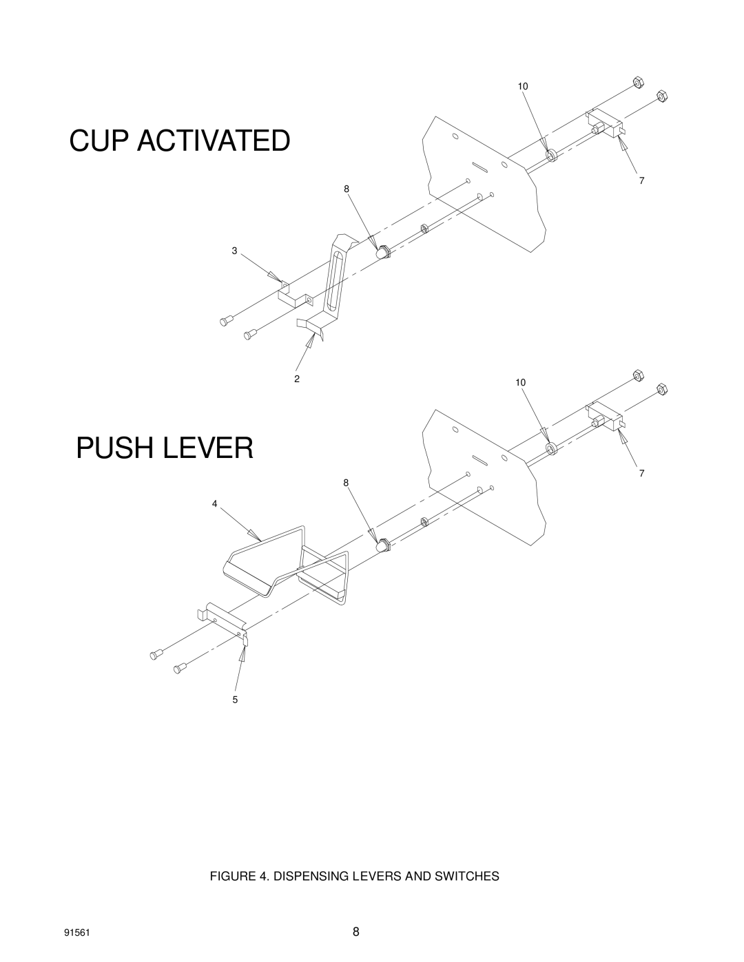 Cornelius D90, D45 installation manual CUP Activated Push Lever 