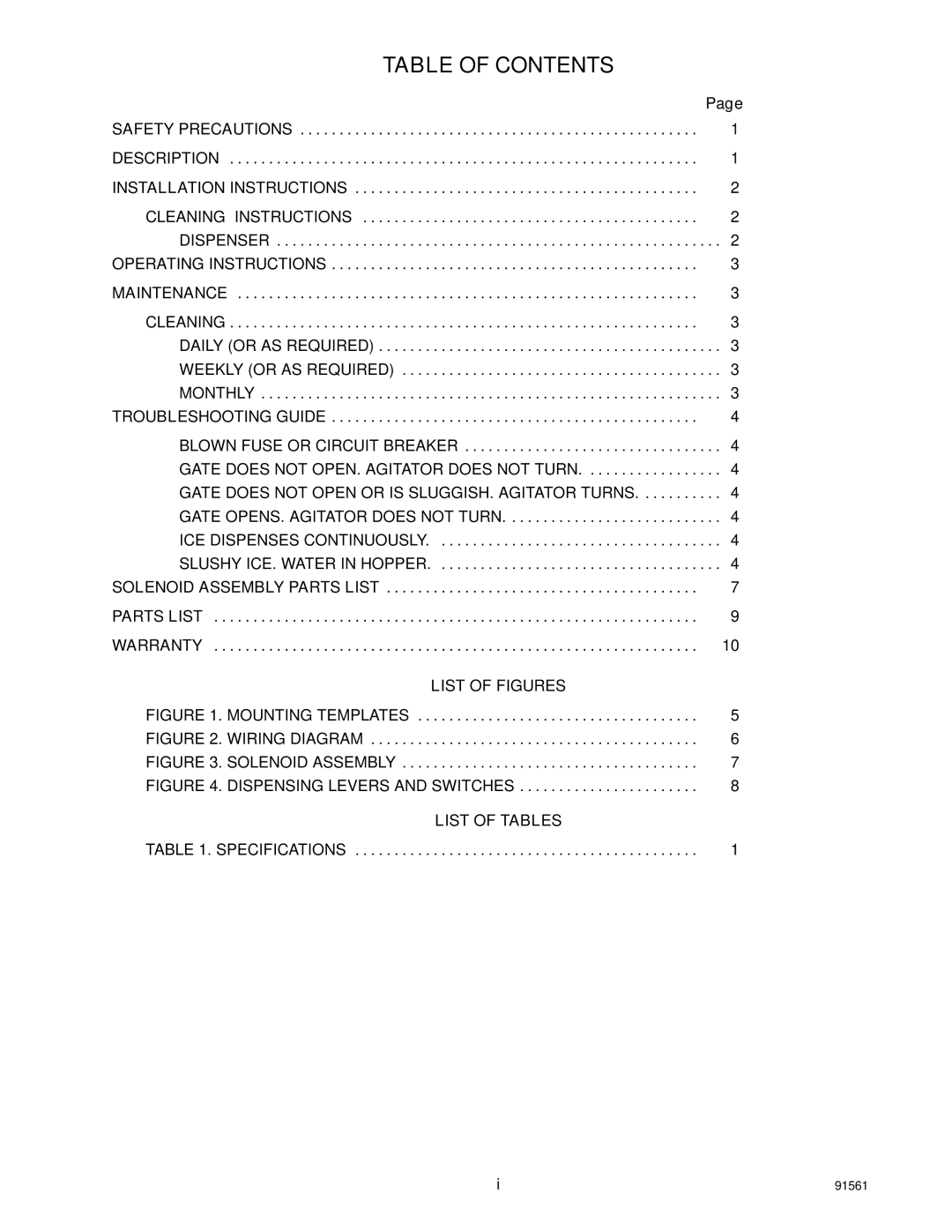 Cornelius D90, D45 installation manual Table of Contents 