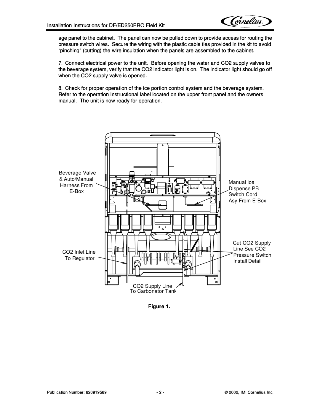 Cornelius DF/ED250PRO Beverage Valve, Auto/Manual, Harness From E-Box, CO2 INLET, Line To Regulator, CO2 SUPPLY 