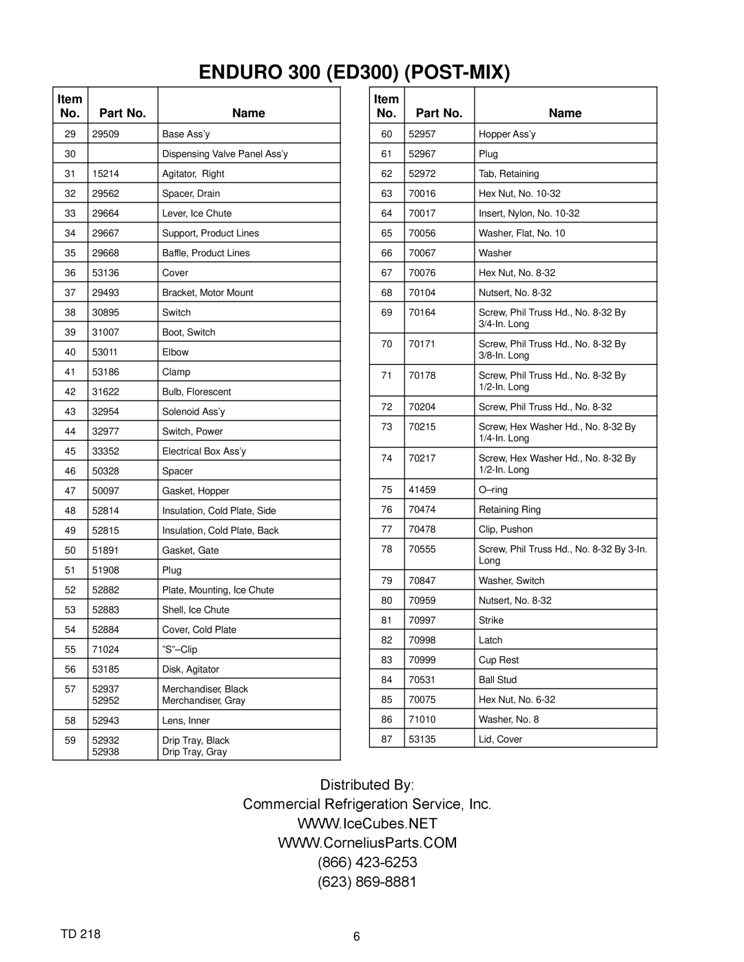 Cornelius ED Series manual Enduro 300 ED300 POST-MIX 