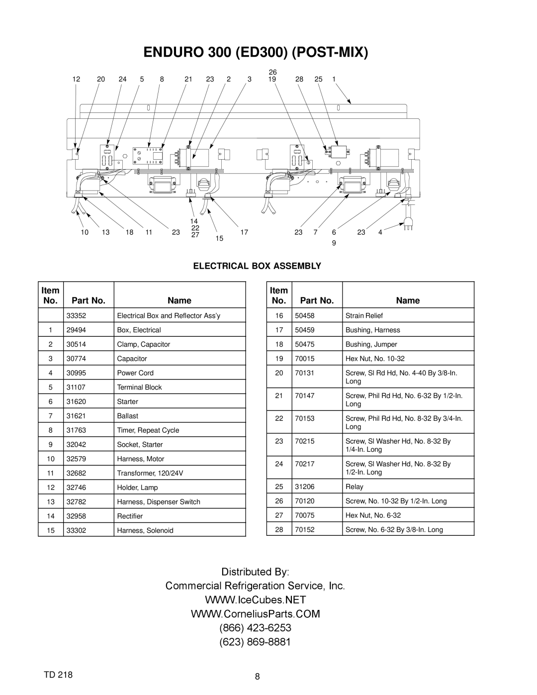 Cornelius ED Series manual Electrical BOX Assembly 