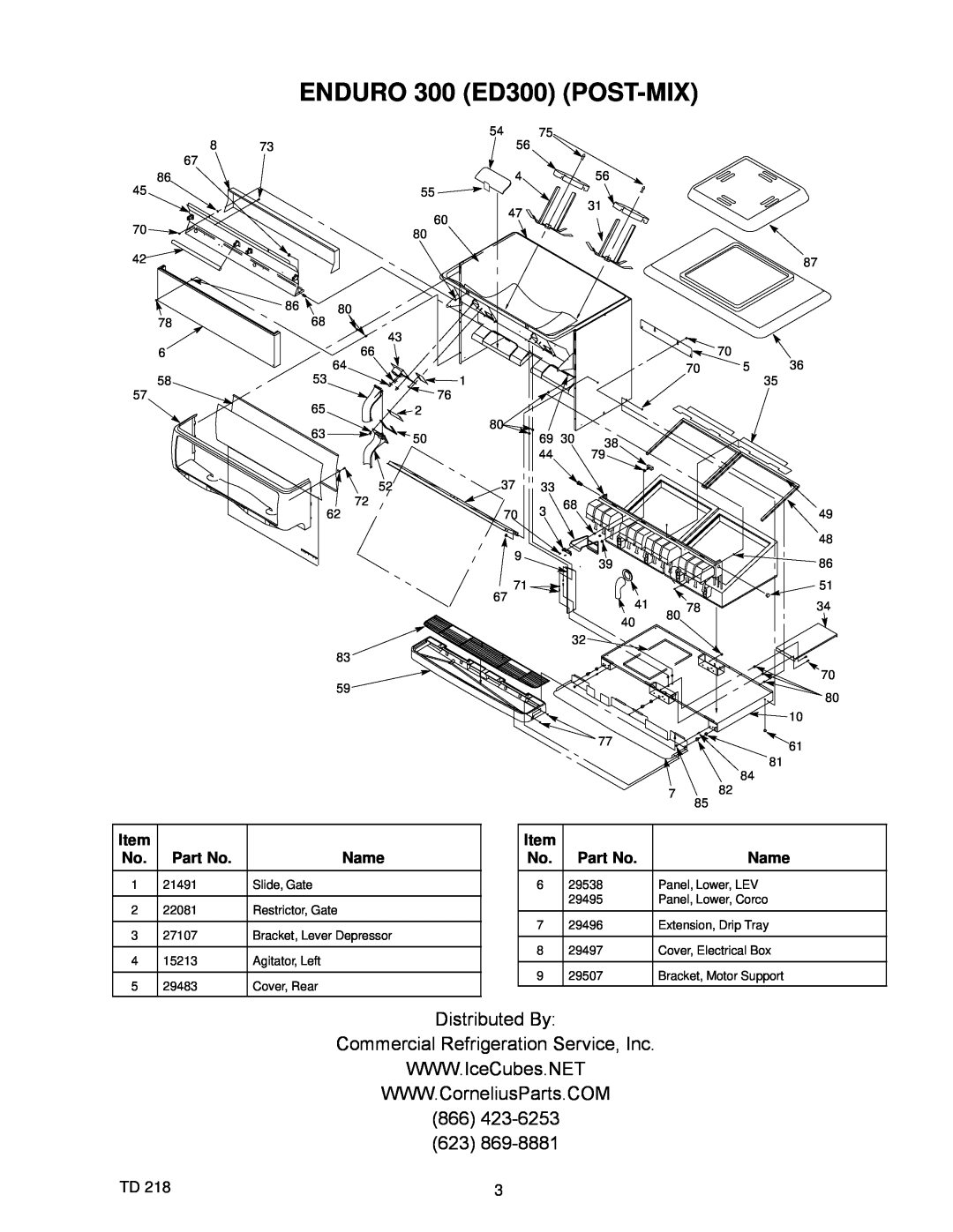 Cornelius ED Series manual ENDURO 300 ED300 POST-MIX, Distributed By, Commercial Refrigeration Service, Inc, 866423-6253 