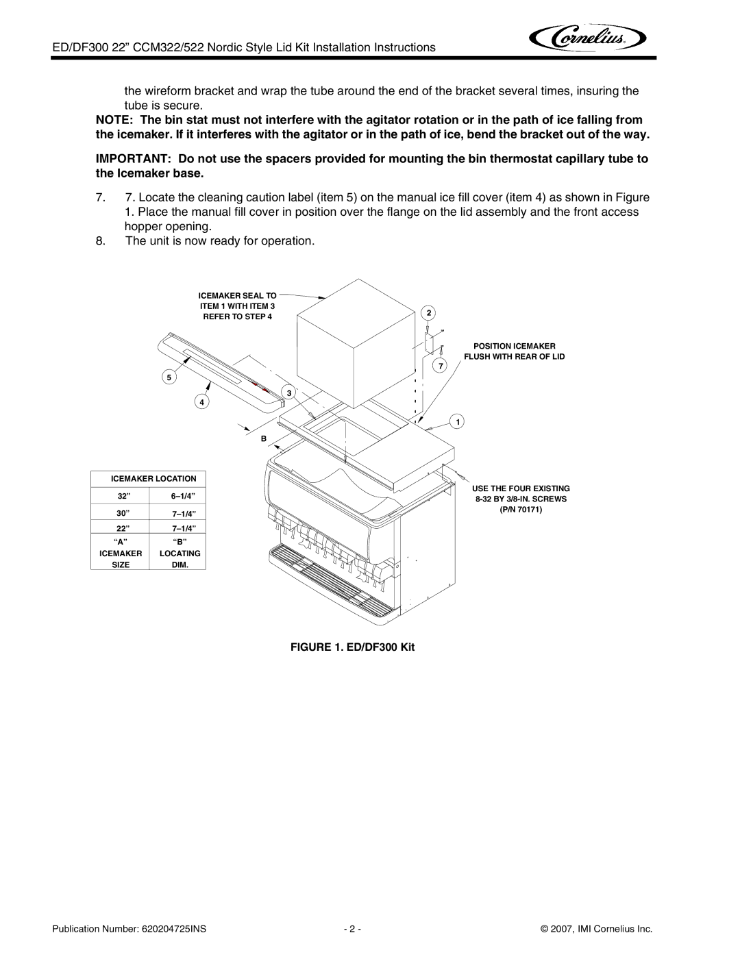 Cornelius CCM322/522 installation instructions ED/DF300 Kit 