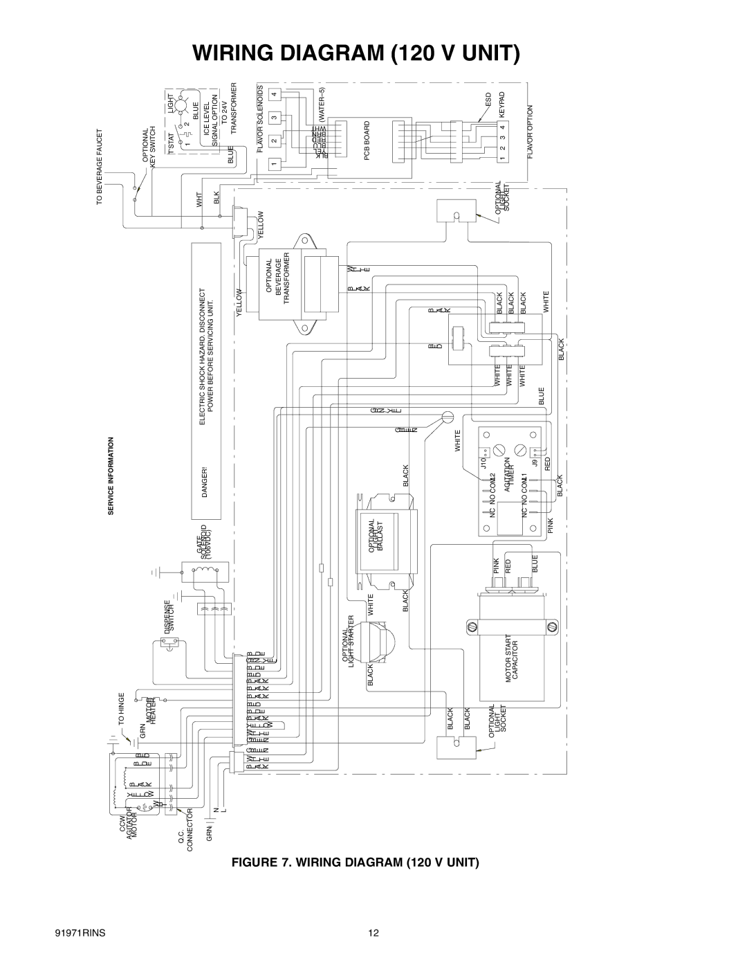 Cornelius ENDURO-150 installation manual Wiring Diagram 120 V Unit, Service Information 