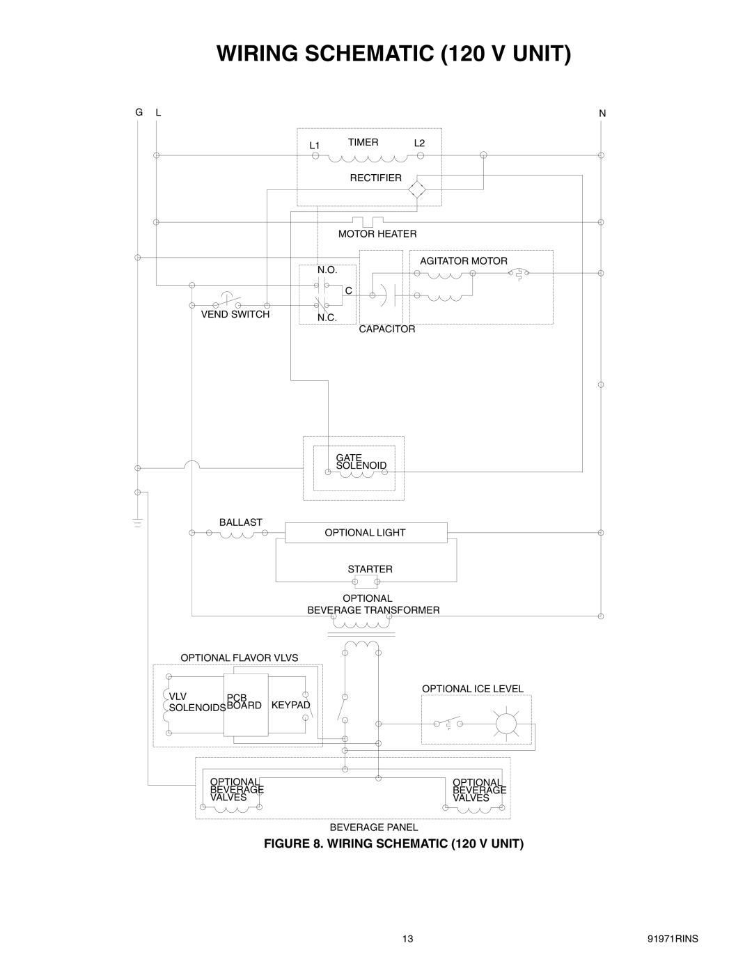 Cornelius ENDURO-150 installation manual Wiring Schematic 120 V Unit 