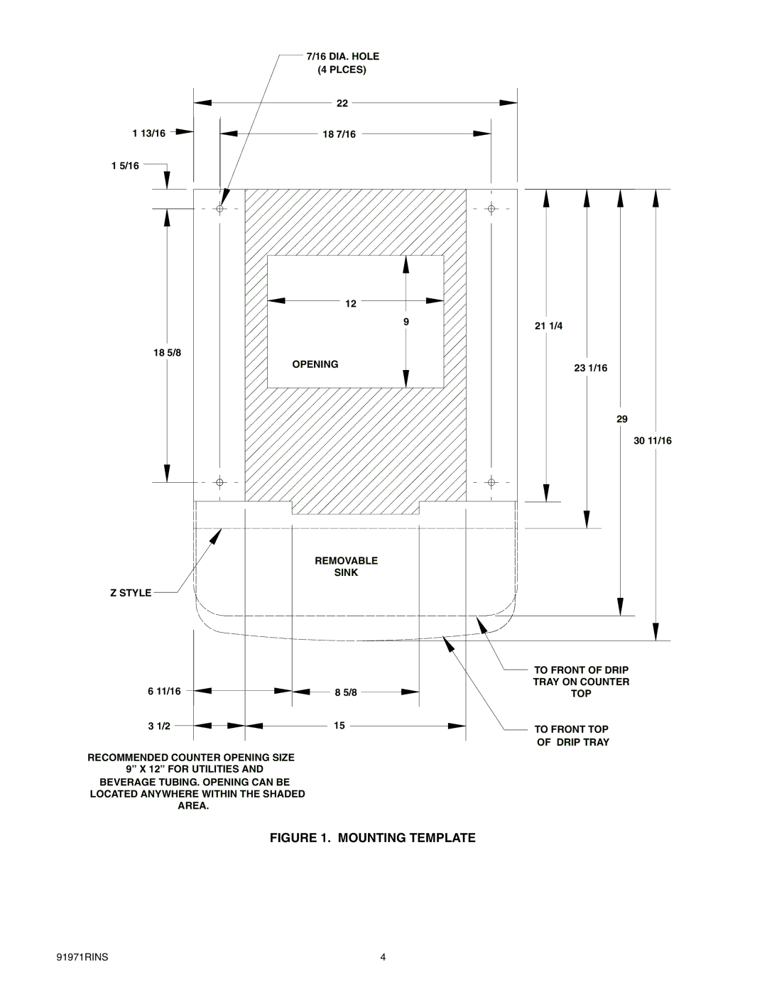 Cornelius ENDURO-150 installation manual Mounting Template 