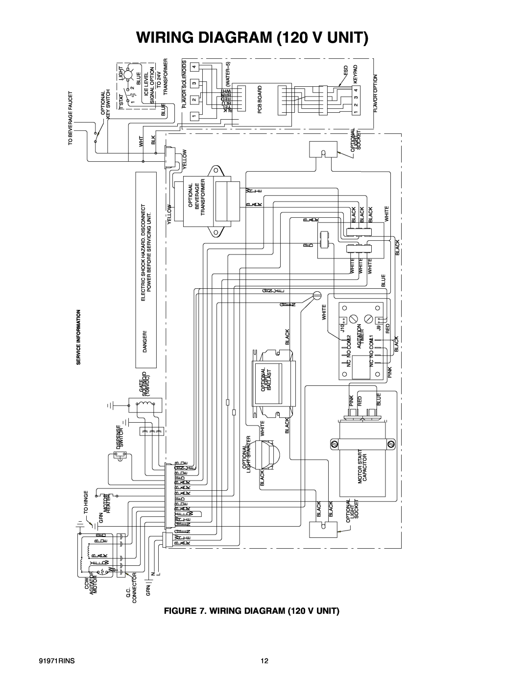 Cornelius ENDURO-150 installation manual WIRING DIAGRAM 120 V UNIT, Service Information 