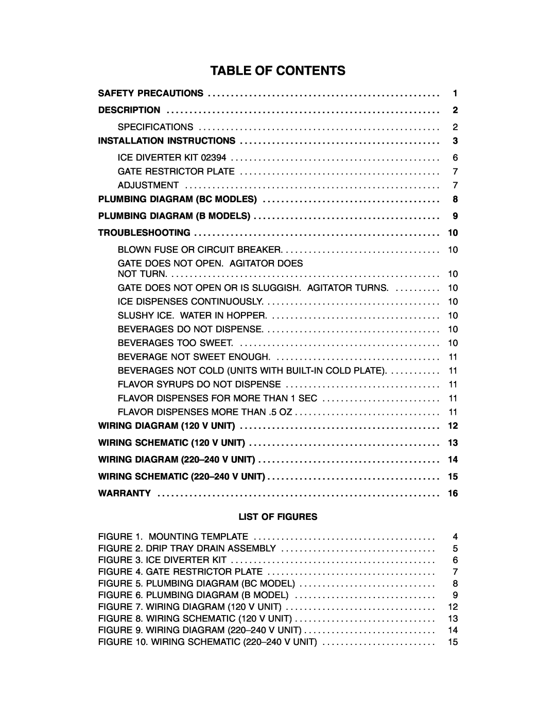 Cornelius ENDURO-150 installation manual Table Of Contents 