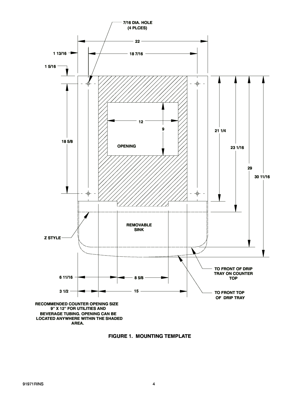 Cornelius ENDURO-150 installation manual Mounting Template 