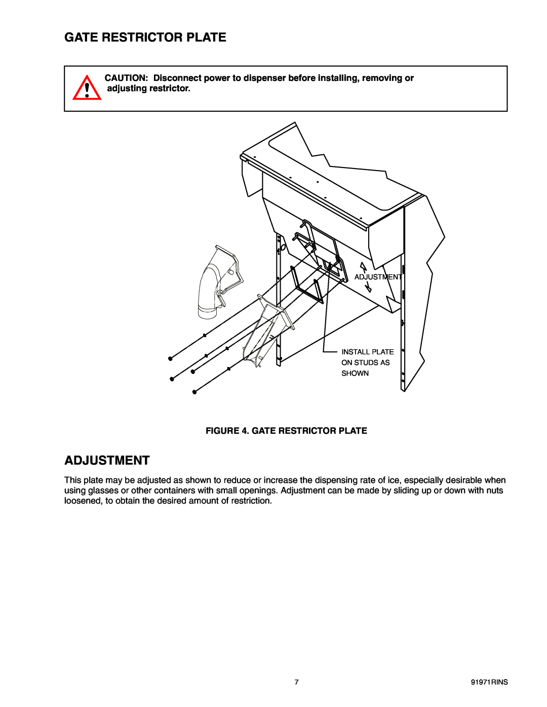 Cornelius ENDURO-150 installation manual Gate Restrictor Plate, Adjustment 
