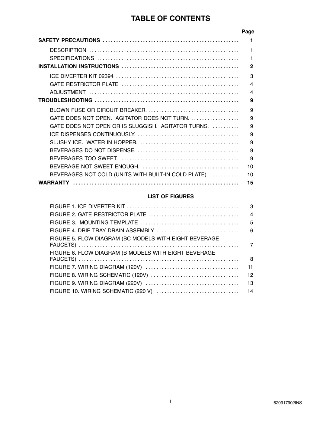 Cornelius ENDURO-175 installation manual Table of Contents 