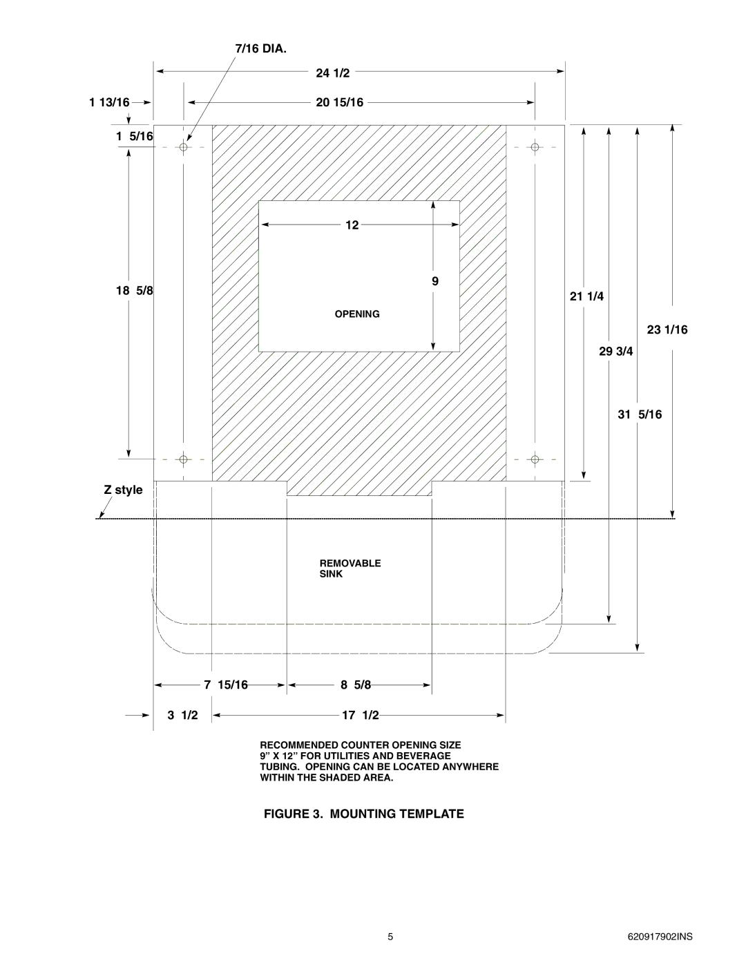 Cornelius ENDURO-175 installation manual Mounting Template 