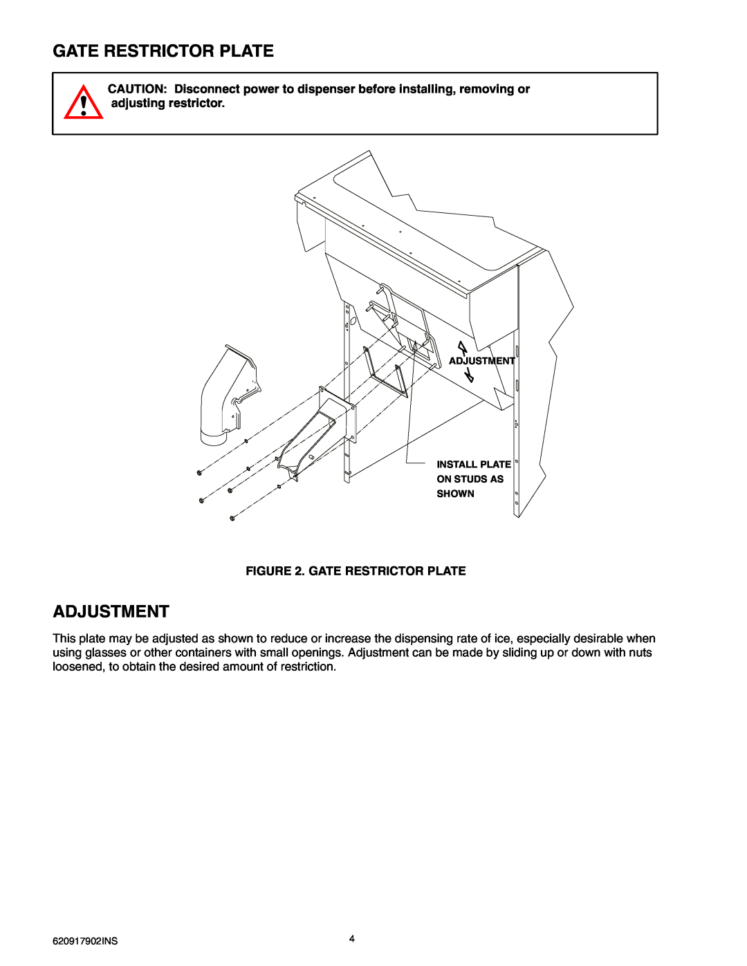 Cornelius ENDURO-175 installation manual Gate Restrictor Plate, Adjustment 