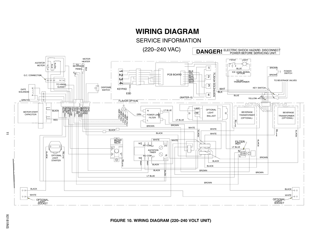 Cornelius Enduro-200/250 installation manual Wiring Diagram 220-240 Volt Unit 