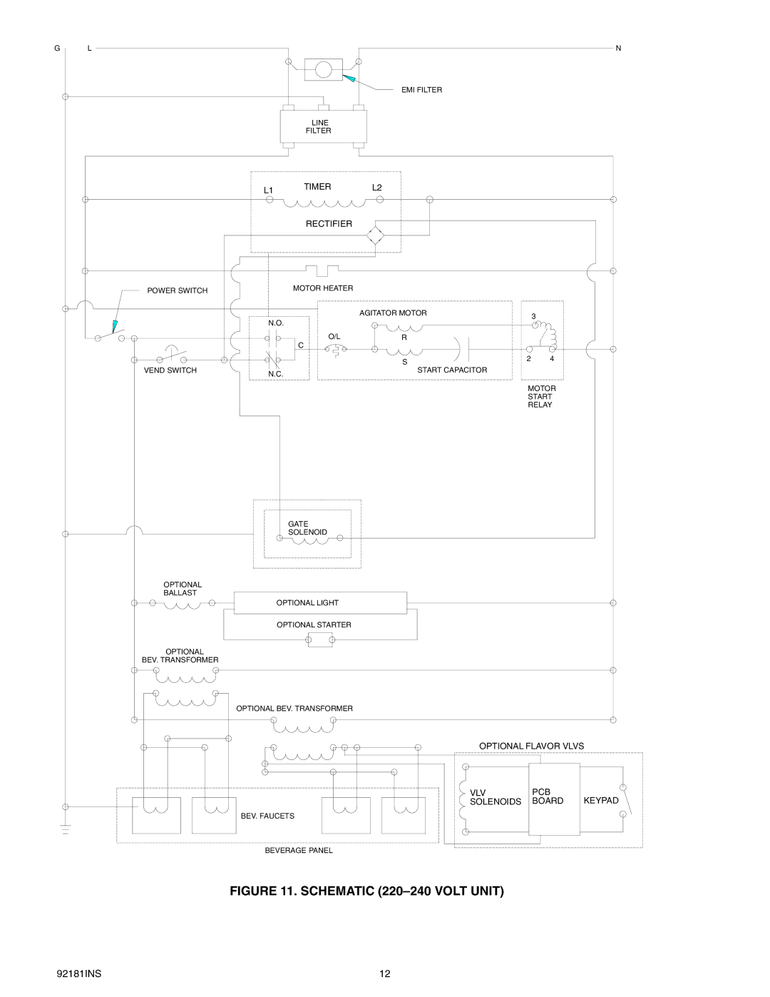 Cornelius Enduro-200/250 installation manual Schematic 220-240 Volt Unit 