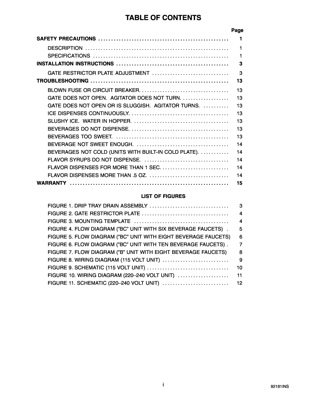 Cornelius Enduro-200/250 installation manual Table Of Contents, Page, List Of Figures 