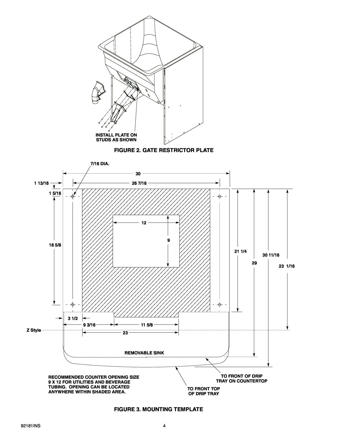 Cornelius Enduro-200/250 installation manual Gate Restrictor Plate, Mounting Template 