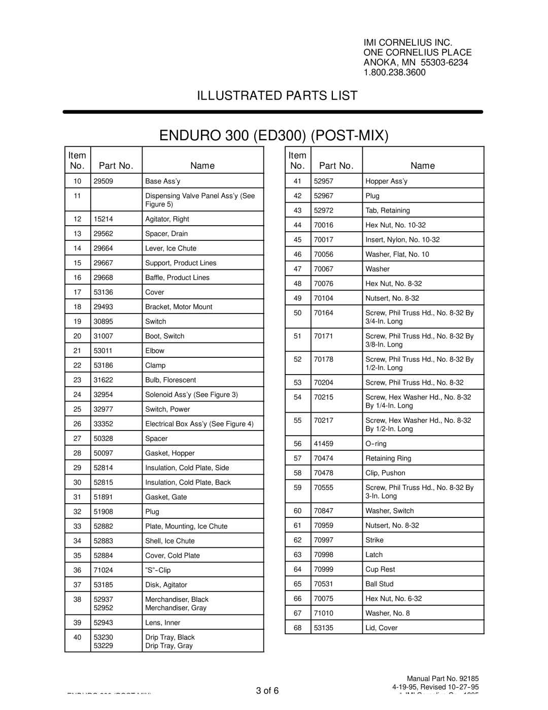 Cornelius ENDURO 300 (ED300) manual Manual Part No 4-19-95, Revised 