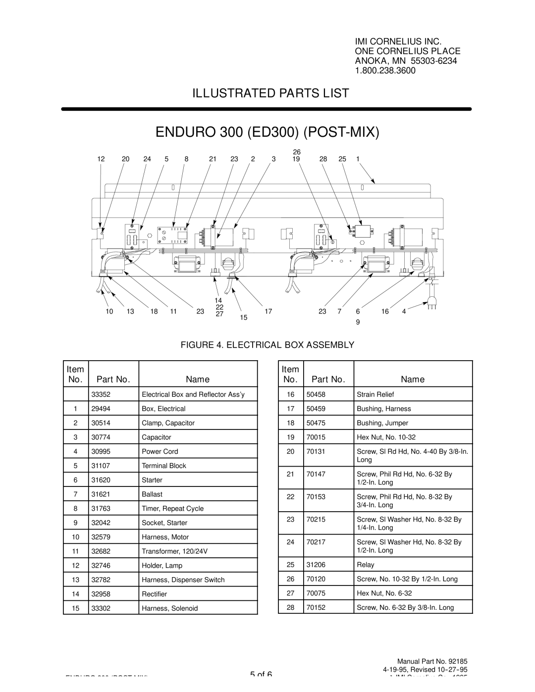 Cornelius ENDURO 300 (ED300) manual Electrical BOX Assembly 