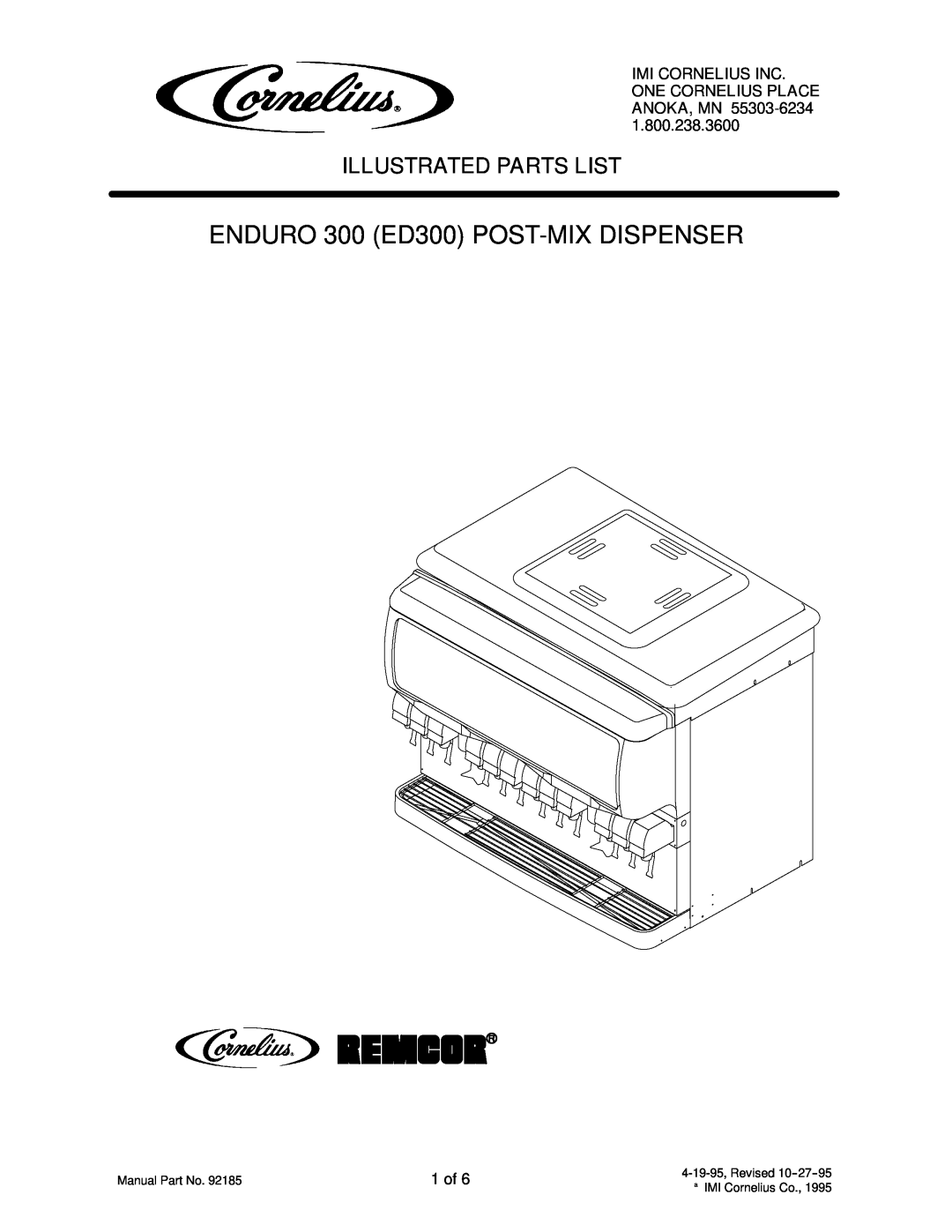 Cornelius ENDURO 300 (ED300) manual ENDURO 300 ED300 POST-MIXDISPENSER, Illustrated Parts List, 1 of 