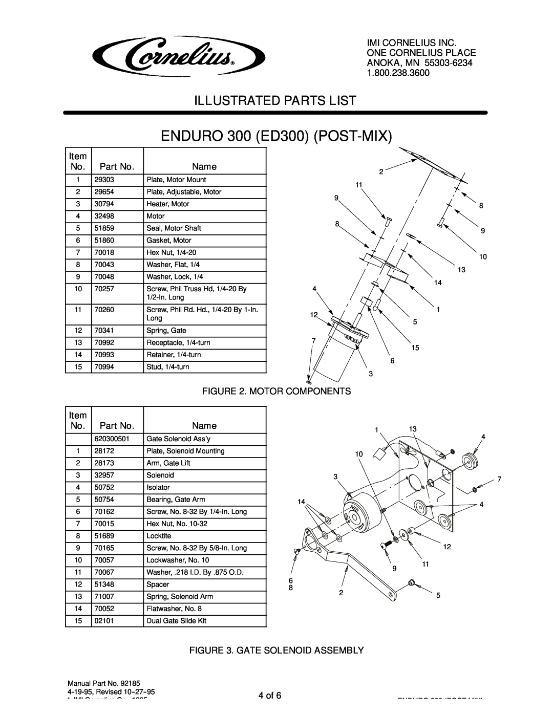 Cornelius ENDURO 300 (ED300) manual ENDURO 300 ED300 POST-MIX, Illustrated Parts List 