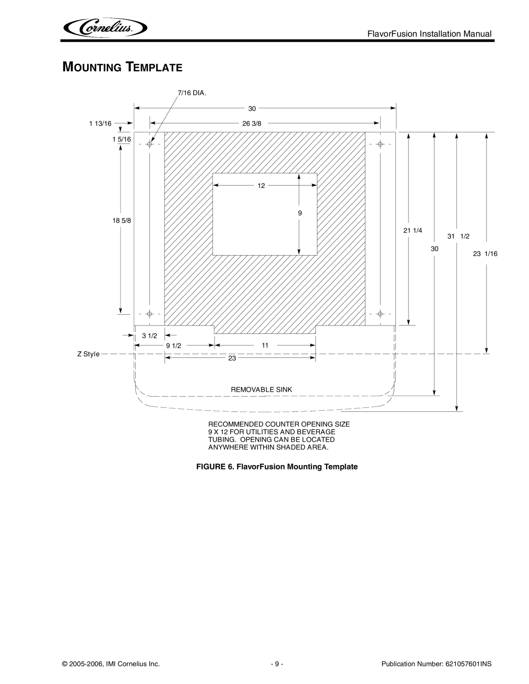 Cornelius FlavorFusion Series installation manual FlavorFusion Mounting Template 