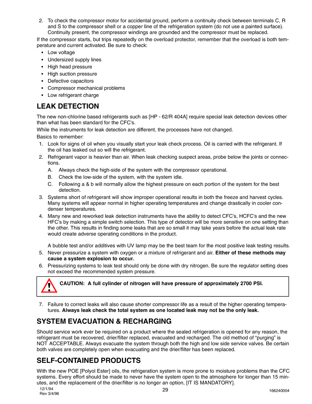 Cornelius IWC330, IAC 322, IAC227, CR800, CR1200 Leak Detection, System Evacuation & Recharging, SELF-CONTAINED Products 