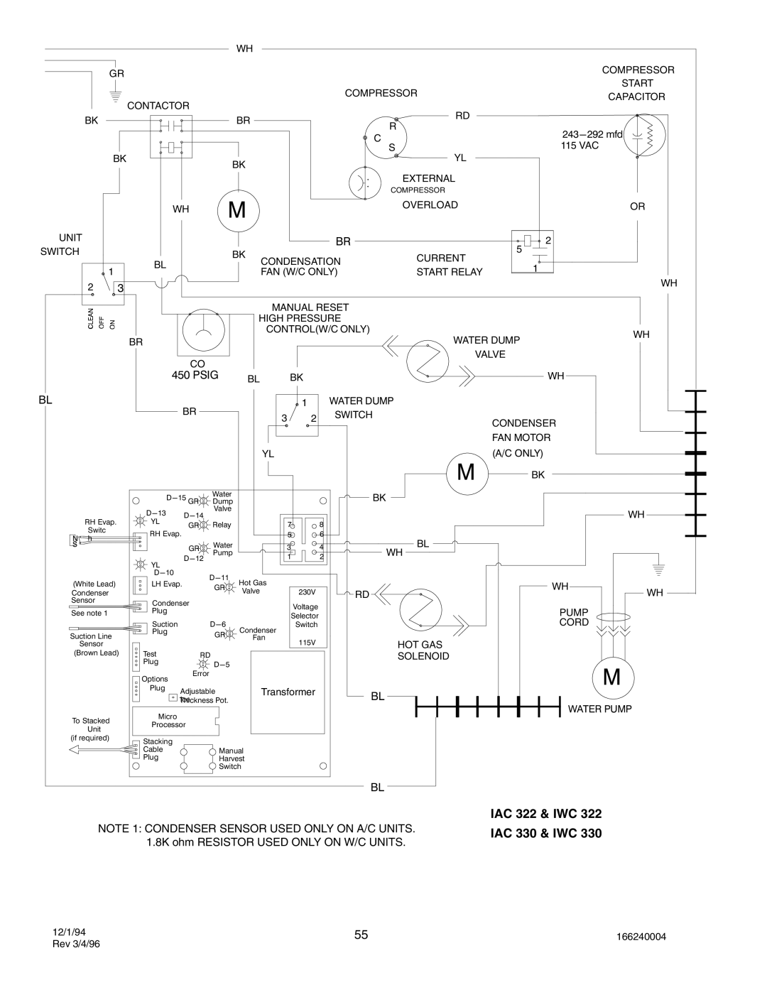 Cornelius IWC330, IAC227, CR800, CR1200, CR1400 IAC 322 & IWC IAC 330 & IWC, Water Dump Switch Condenser FAN Motor Only 