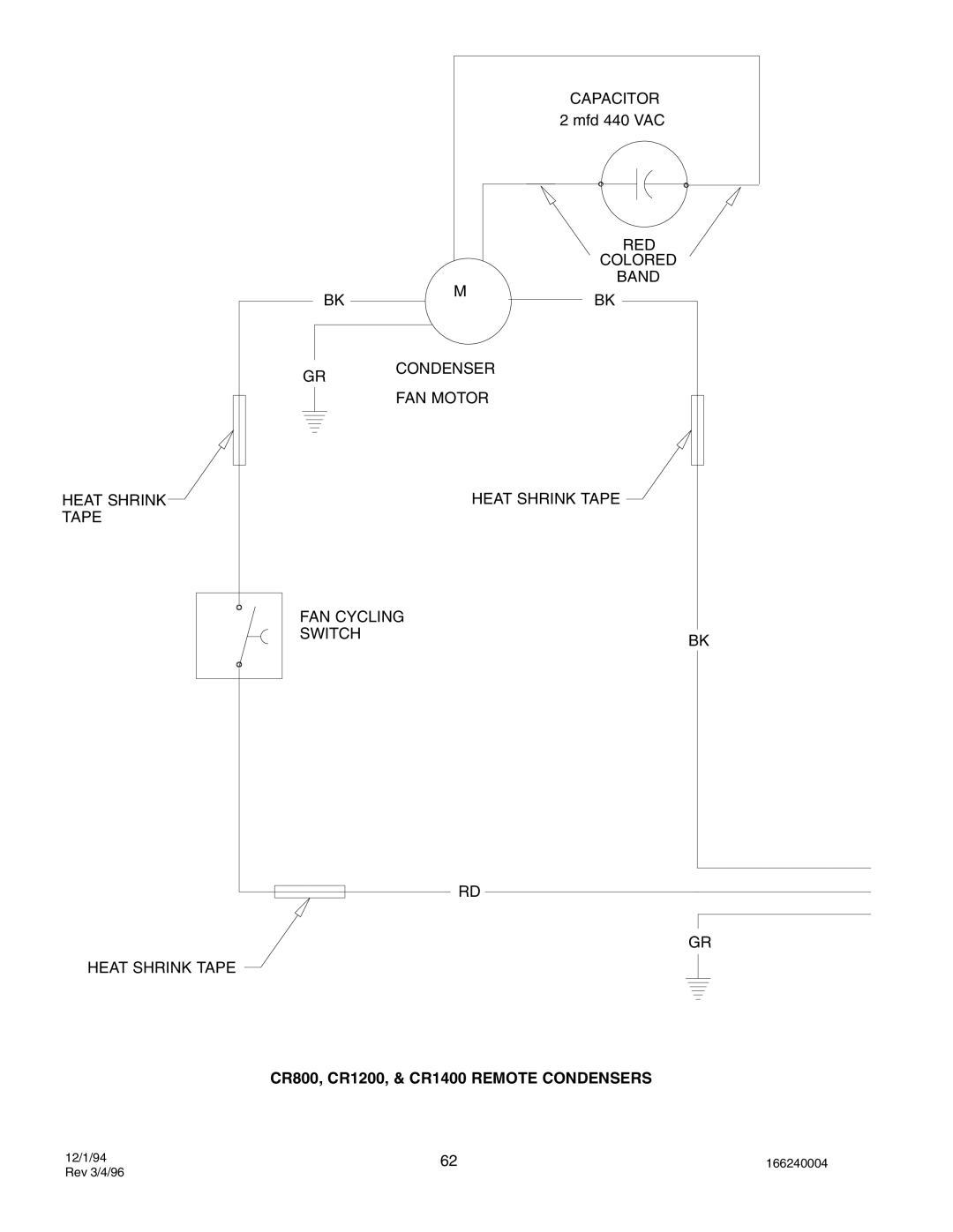 Cornelius IAC 322, IAC227, IWC530, IWC330, IWC322 Heat Shrink Tape Capacitor, CR800, CR1200, & CR1400 Remote Condensers 