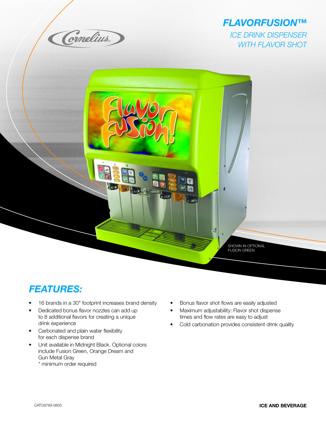 Cornelius Ice Drink Dispenser with Flavor Shot manual Flavorfusion, Features, Ice Drink Dispenser With Flavor Shot 