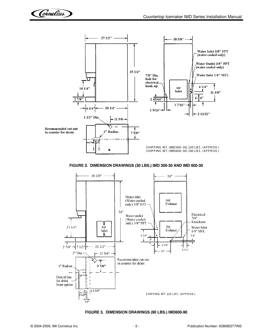 Cornelius IMD Series installation manual Dimension Drawings 30 LBS. IMD 300-30 and IMD 