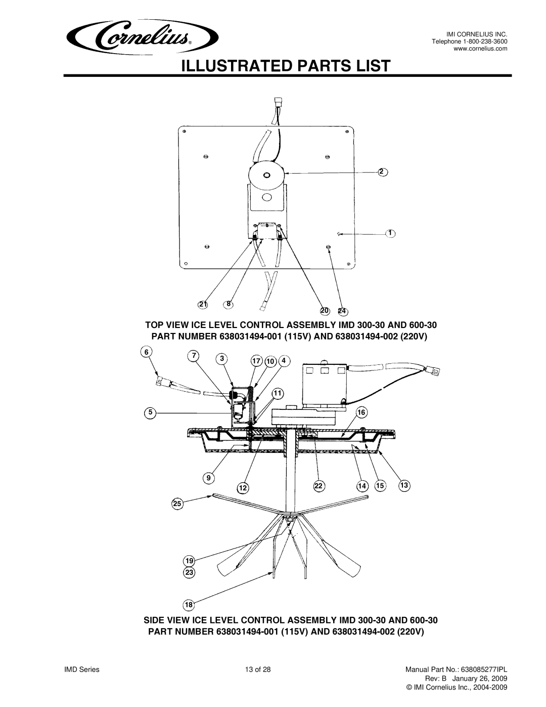 Cornelius IMD300-30, IMD600-30, IMD600-90, IMD300-15 manual Illustrated Parts List 