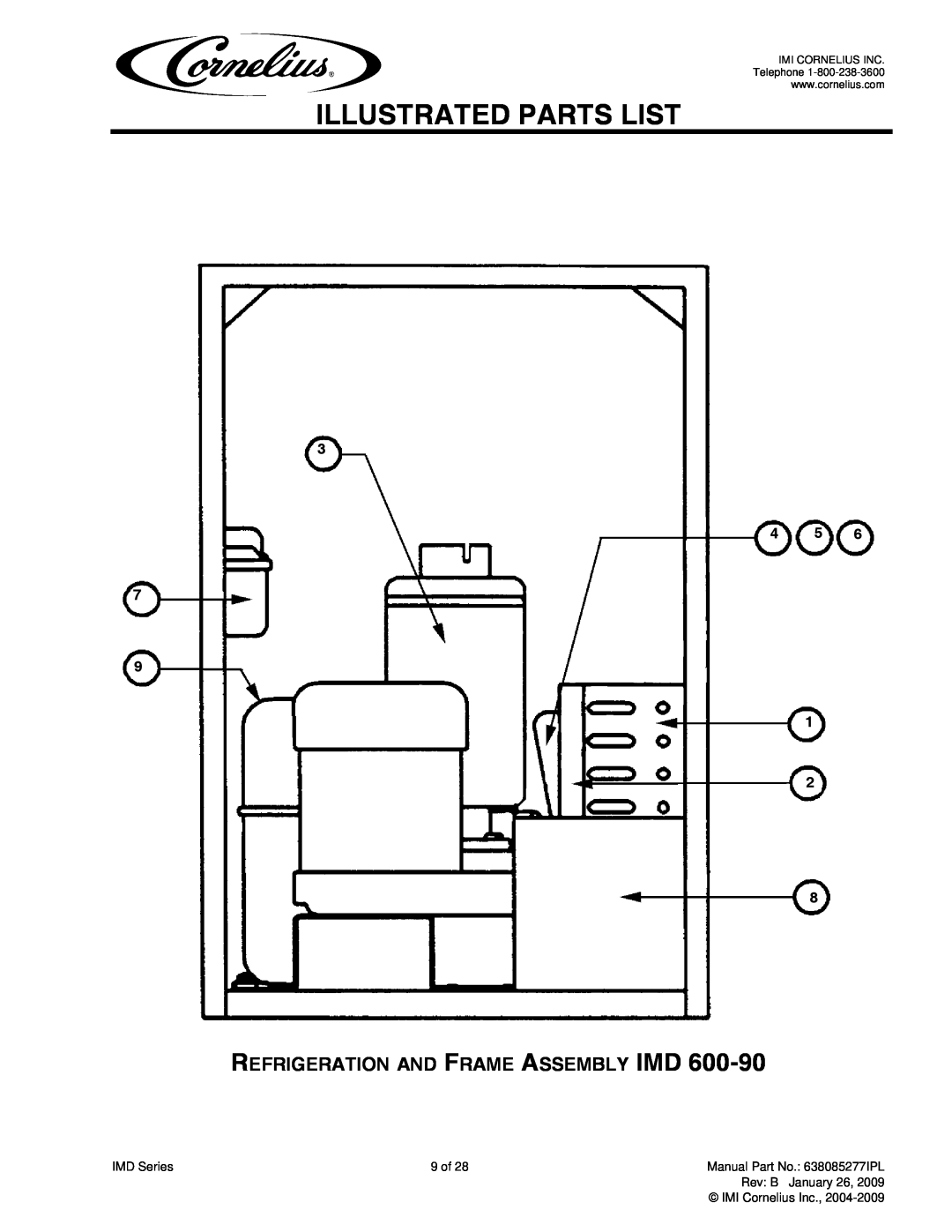 Cornelius IMD300-30, IMD600-30, IMD600-90, IMD300-15 manual Illustrated Parts List, Refrigeration And Frame Assembly Imd 
